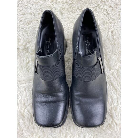 Gino Ventori Womens 36 EU 6 US Black Leather Block Heel Square Toe Slip On Shoes - Picture 2 of 9